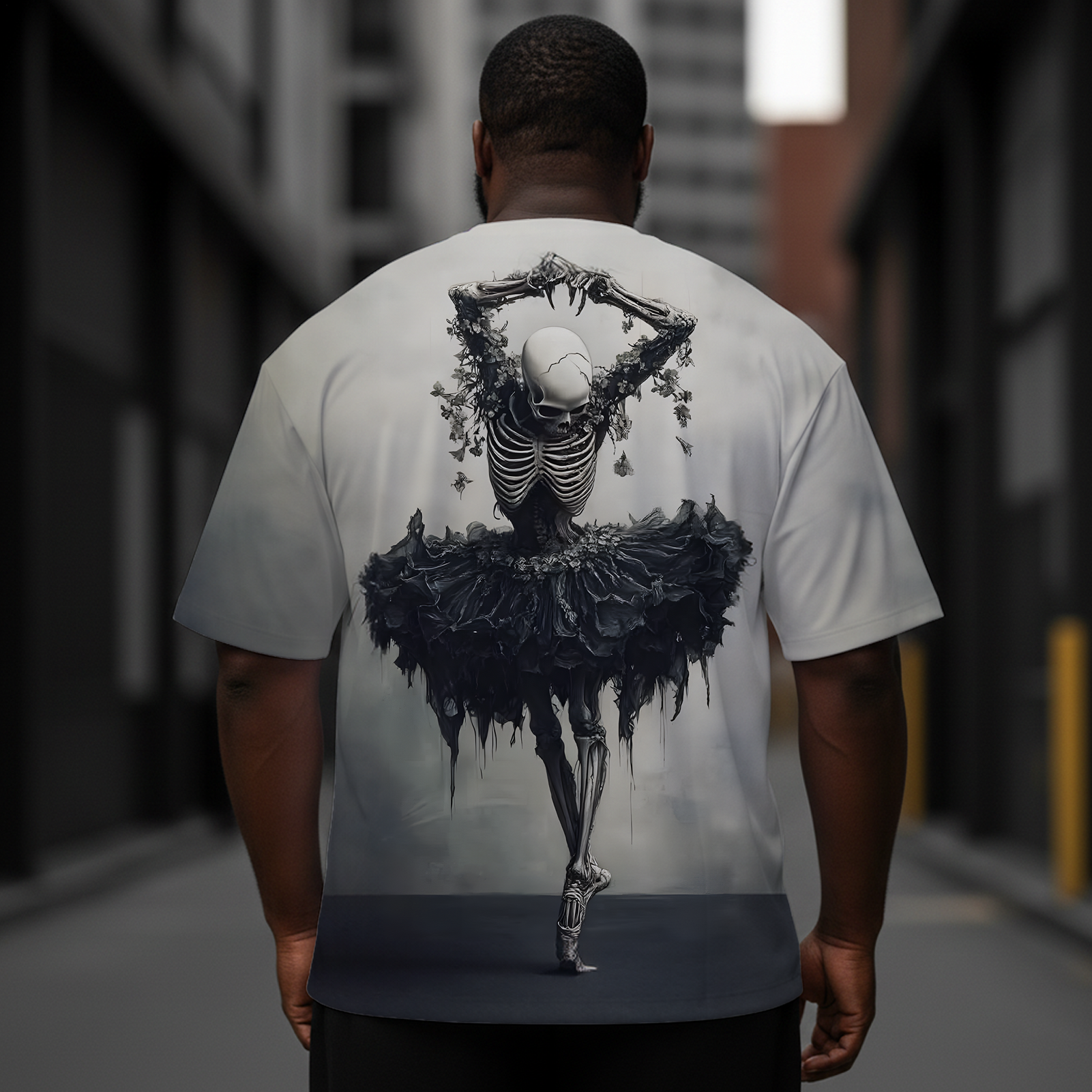 Men's Fun Dark Ballet Skull Plus Size Short Sleeve Round Neck T-Shirt