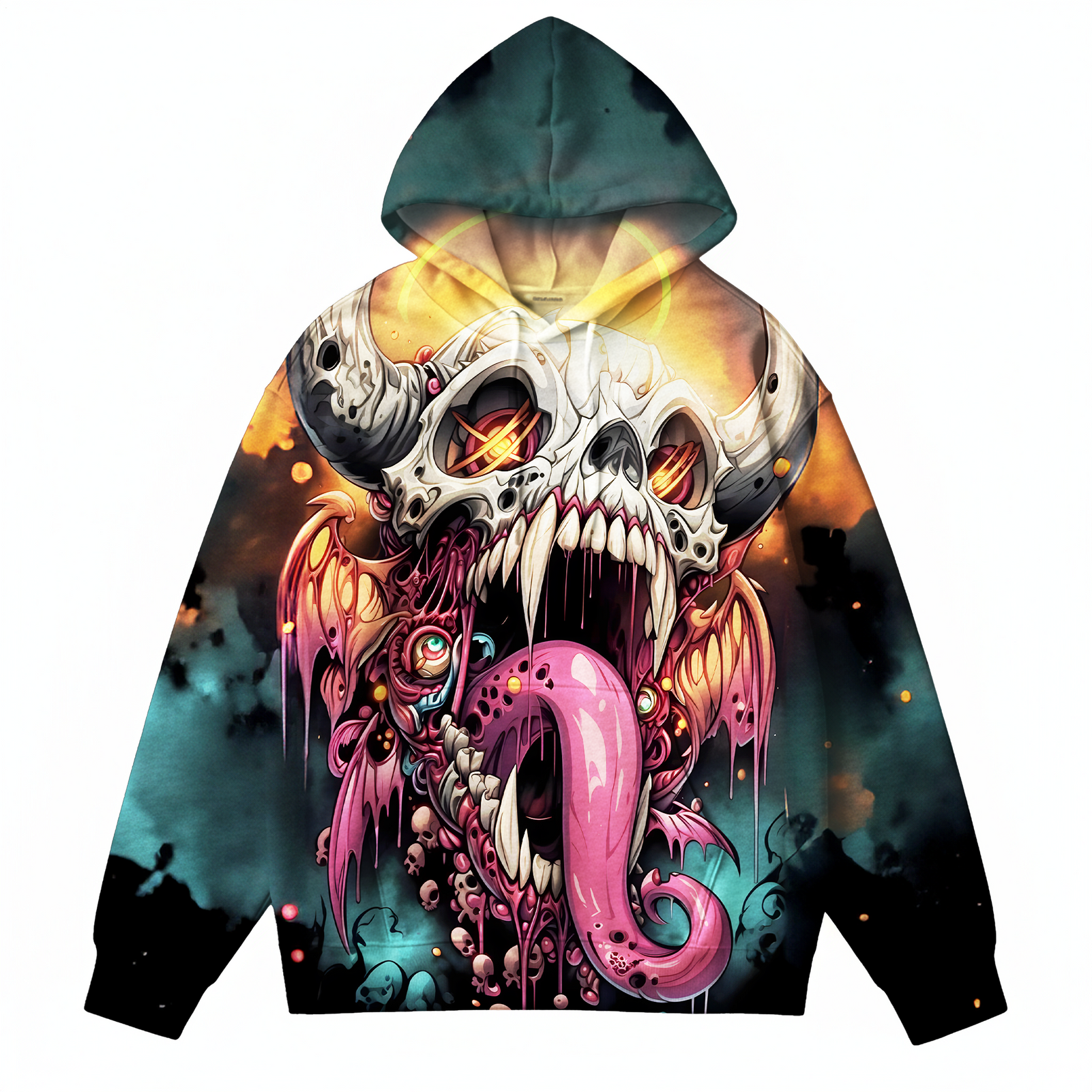 Men's Dark Demon Skull Large Size Hooded Sweatshirt