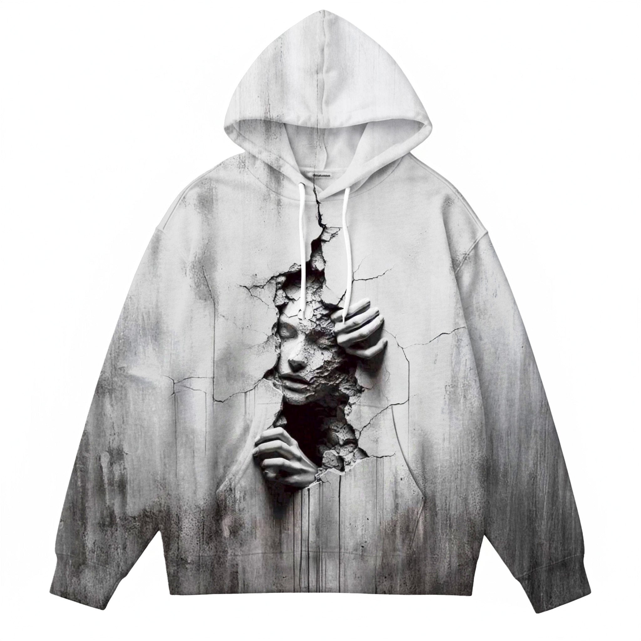 3D Broken Relief Men's Large Size Hooded Sweatshirt
