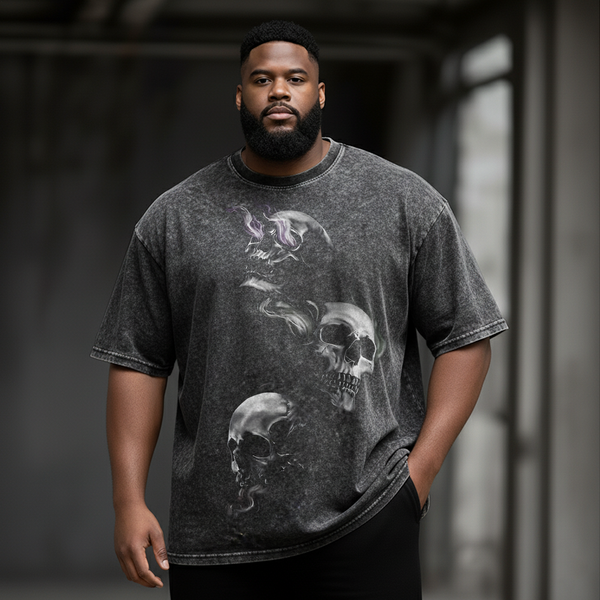 Dark Smoke Skull Large Size Washed Cotton Short Sleeves
