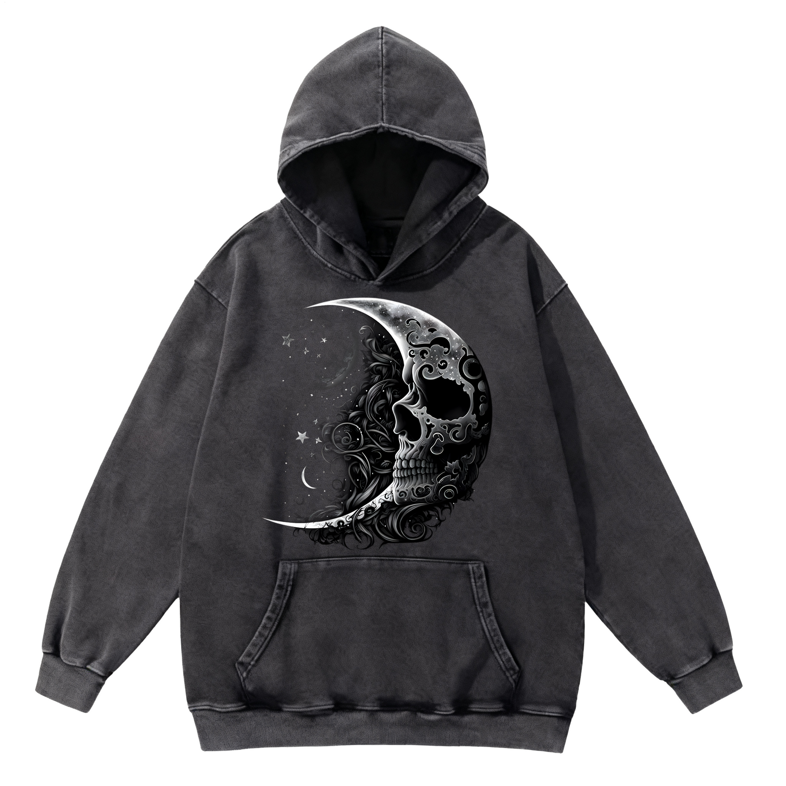 Dark Skull Art 350g Washed Hooded Sweatshirt