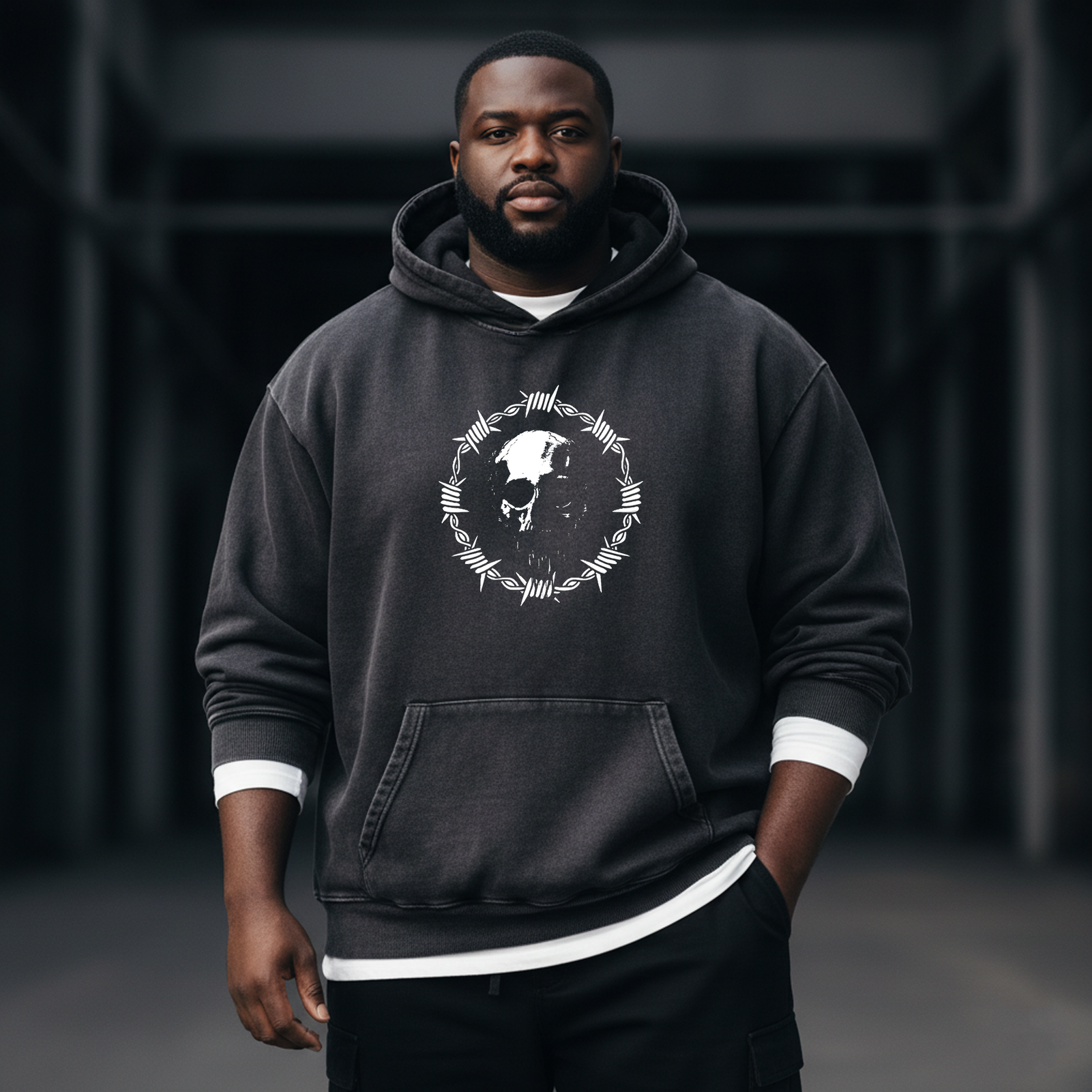 Vintage Skull Art 350g Washed Hooded Sweatshirt