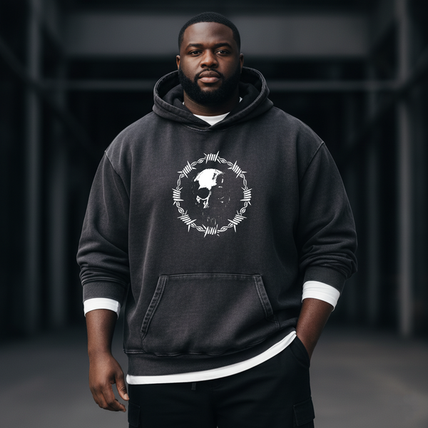 Vintage Skull Art 350g Washed Hooded Sweatshirt