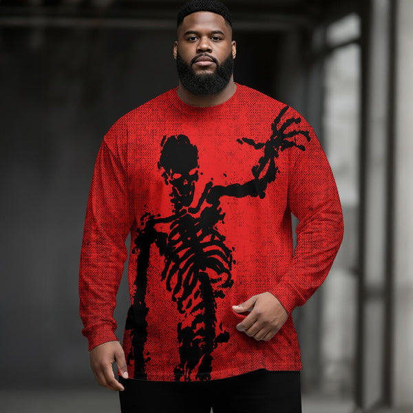 Plus Size Men's Gothic Dark Skull Long Sleeve Round Neck Top