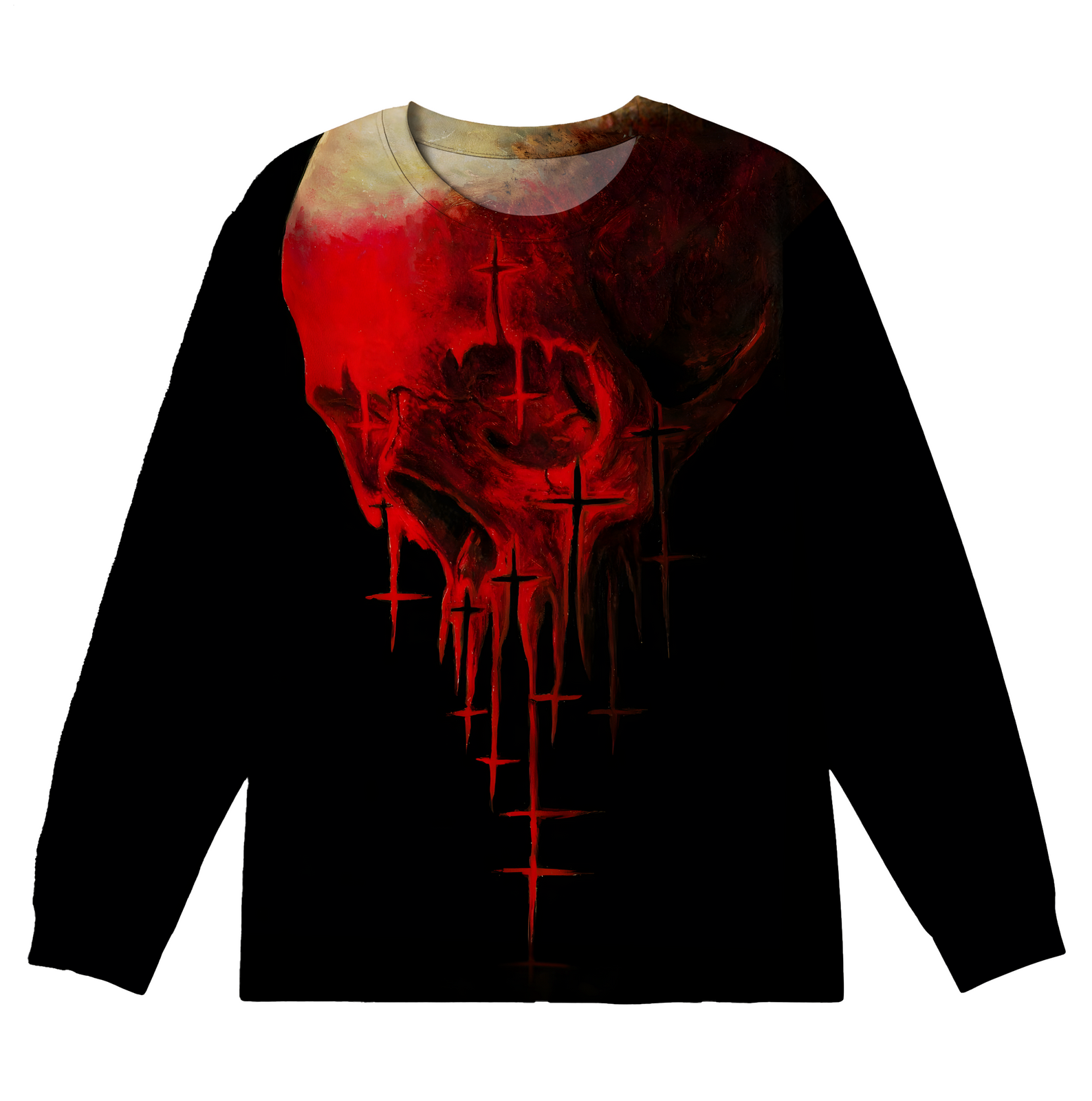 Horror Dark Skull Art Plus Size Men's Long Sleeve Round Neck Top