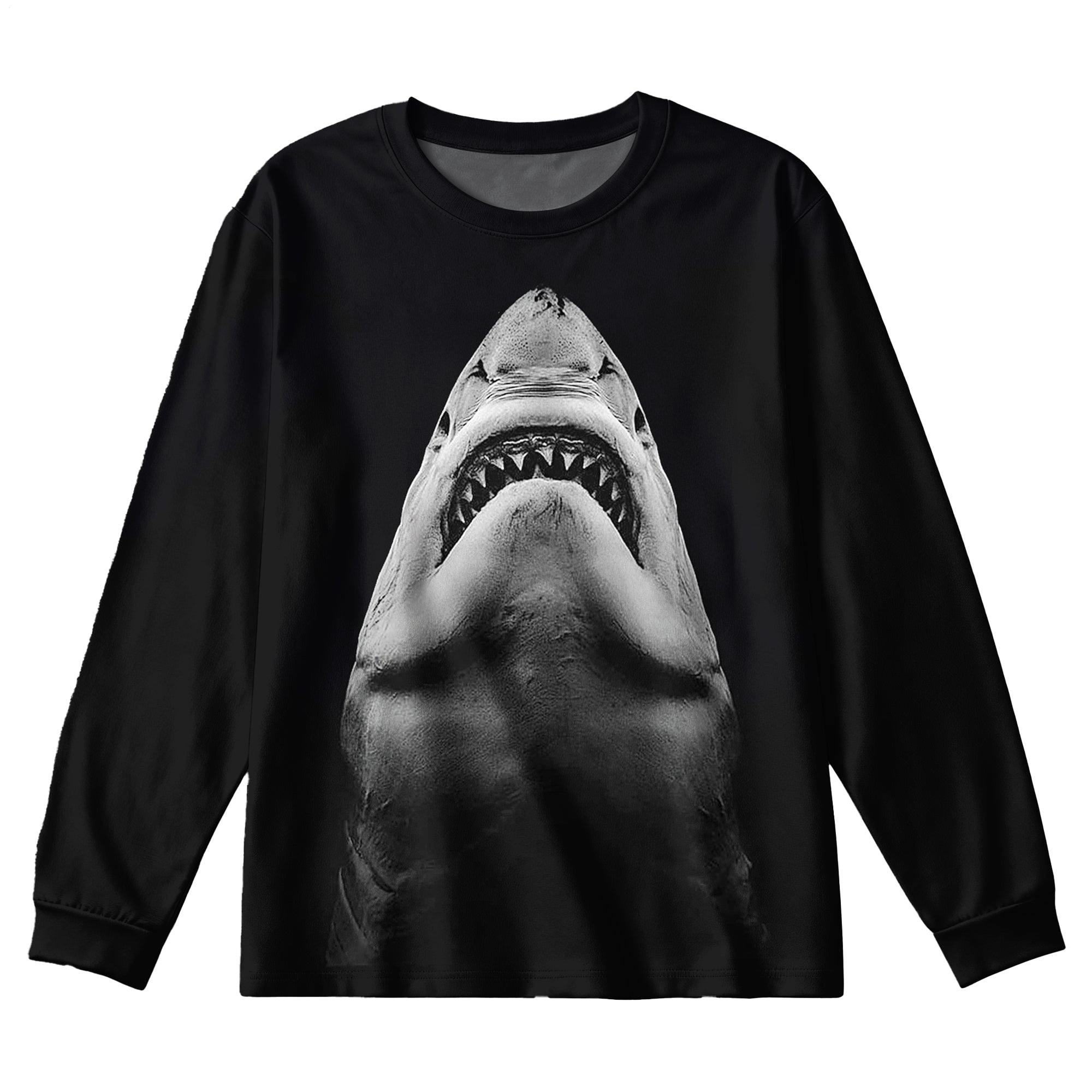 Plus Size Men's Great White Shark Long Sleeve Round Neck Top