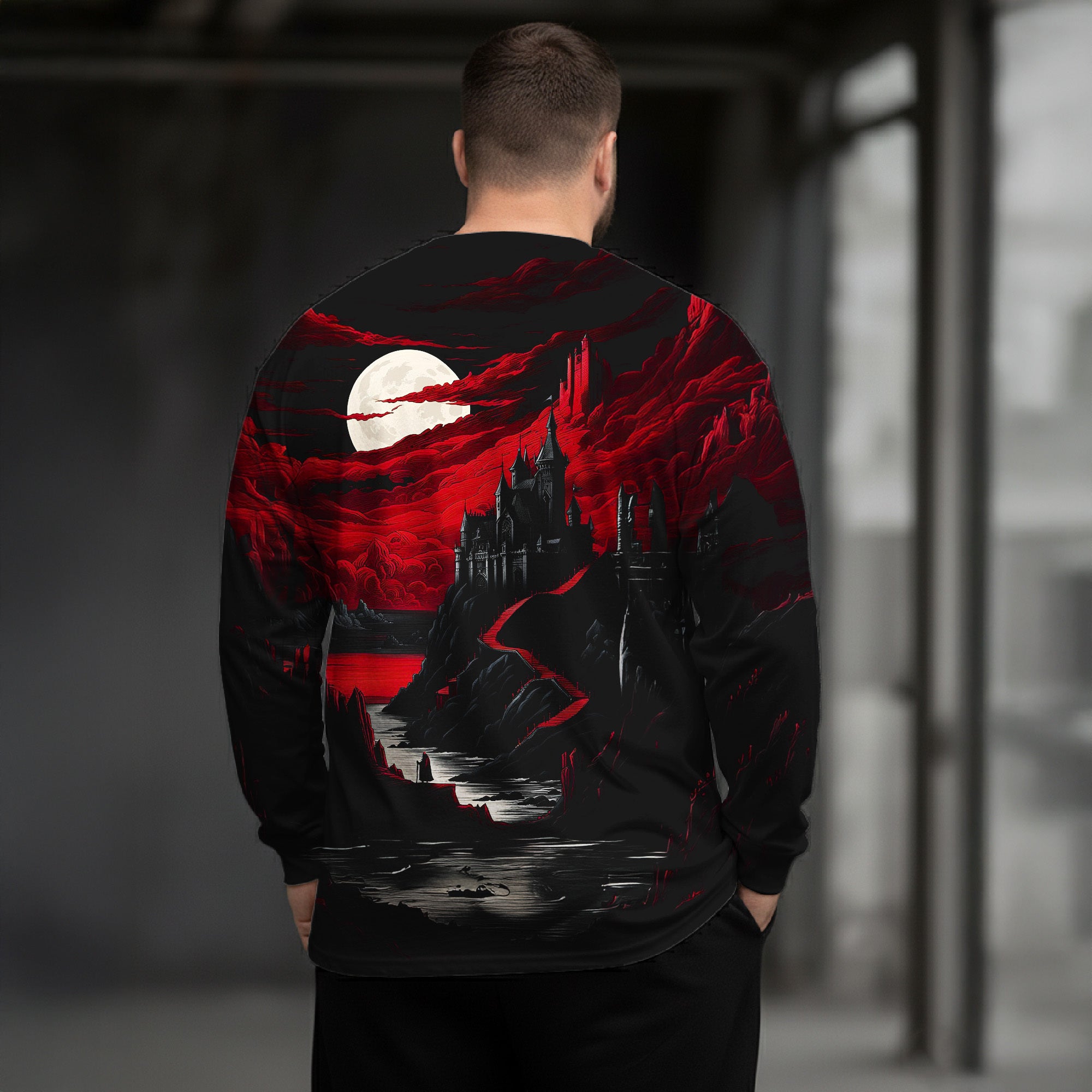 Plus Size Men's Dark Night Long Sleeve Round Neck Top