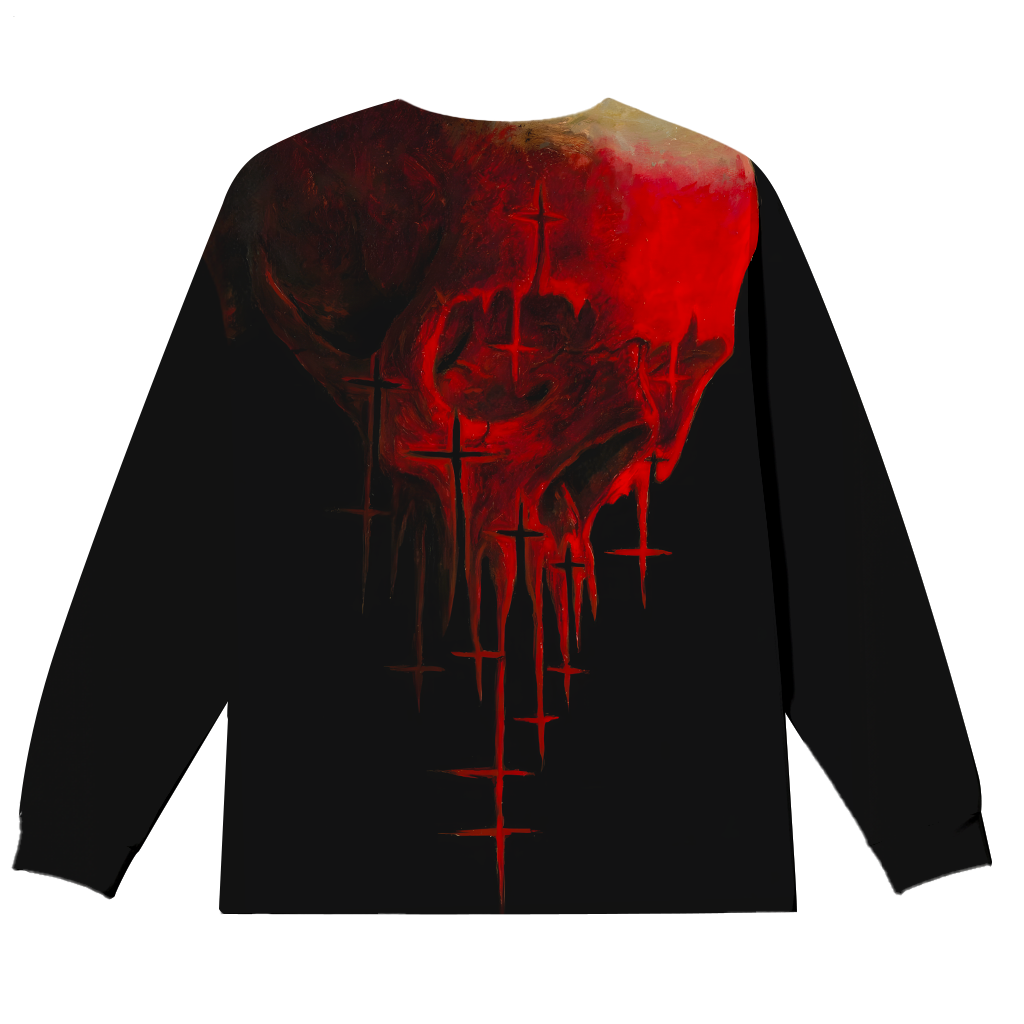 Horror Dark Skull Art Plus Size Men's Long Sleeve Round Neck Top