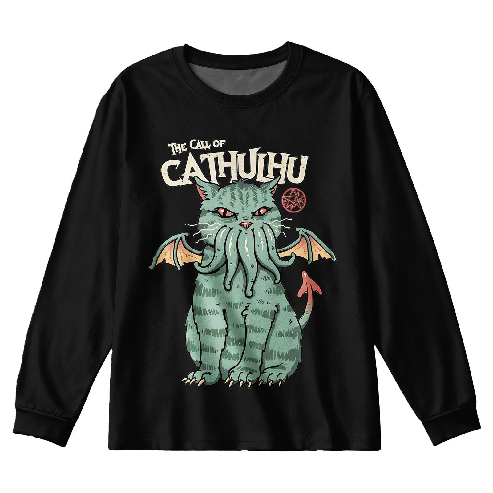 Plus Size Men's Cthulhu Cat Long Sleeve Round Neck Top