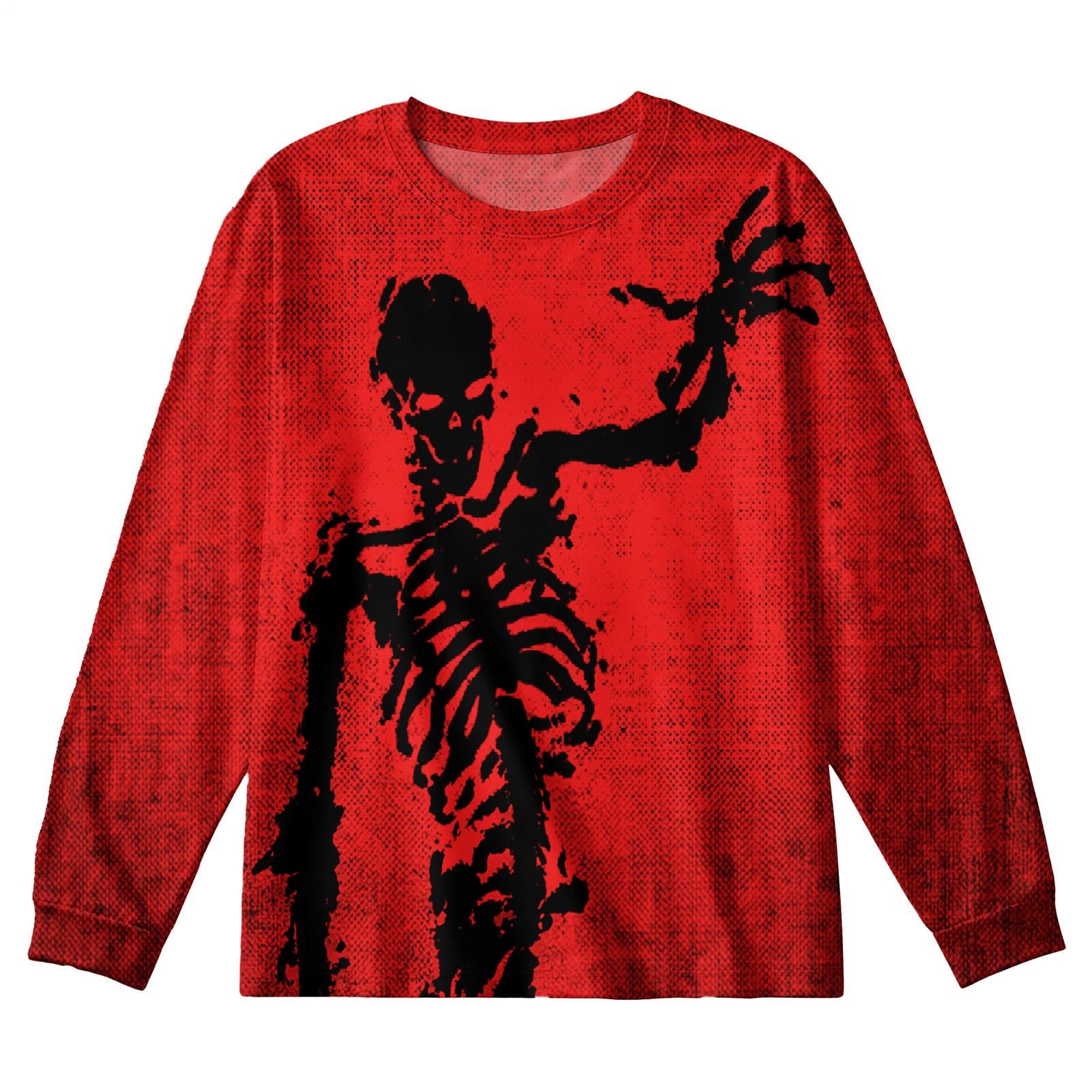 Plus Size Men's Gothic Dark Skull Long Sleeve Round Neck Top