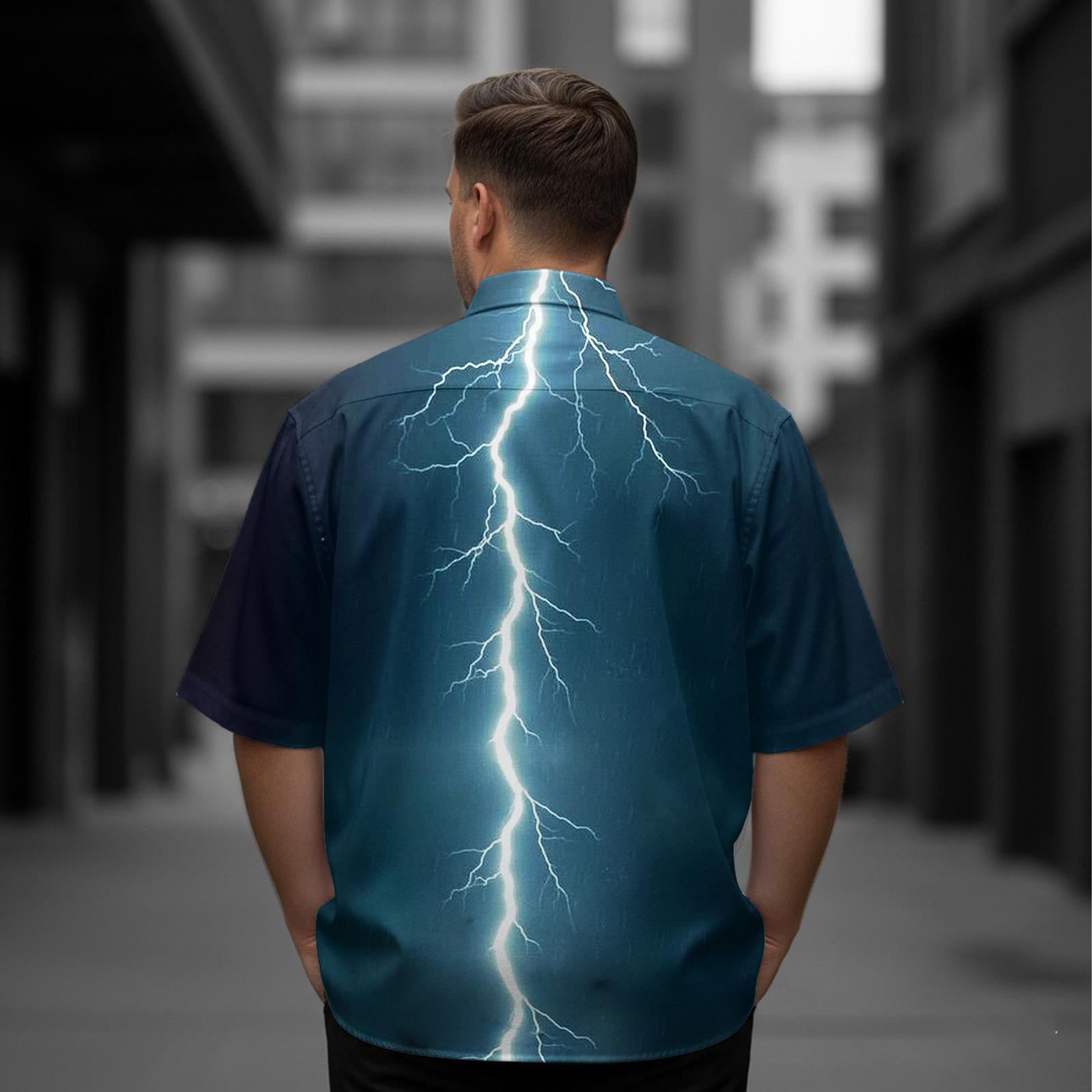 Men's Gothic Shark Lightning Short-Sleeve Shirt