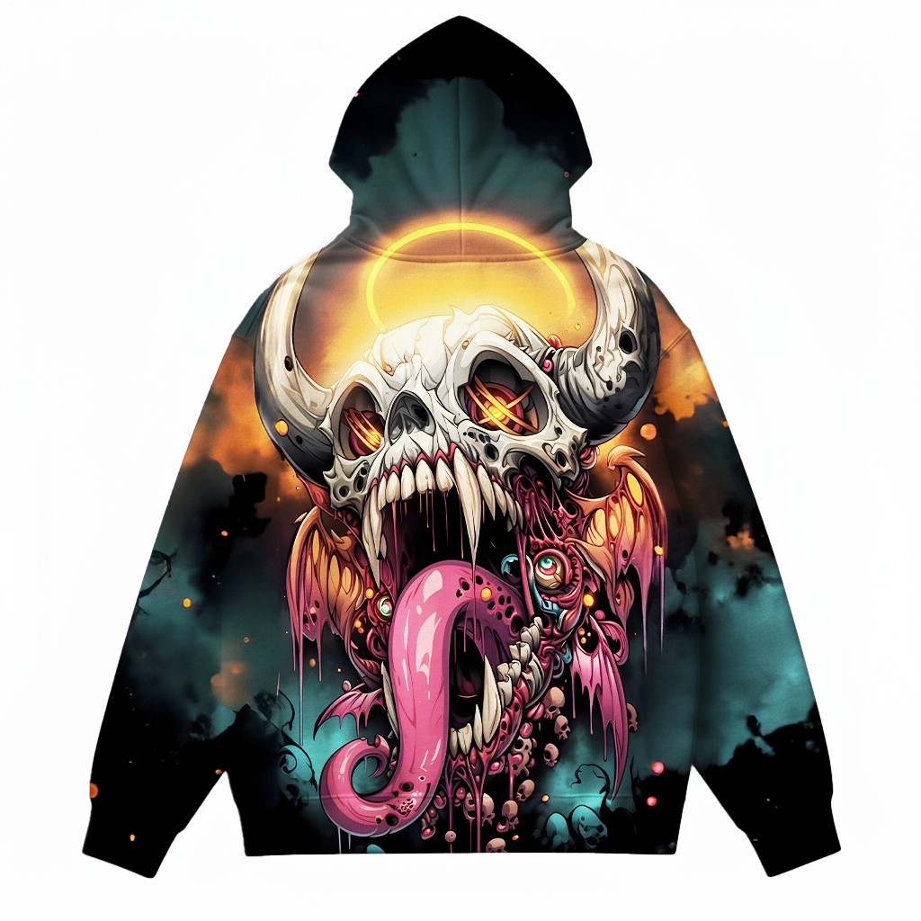 Men's Dark Demon Skull Large Size Hooded Sweatshirt