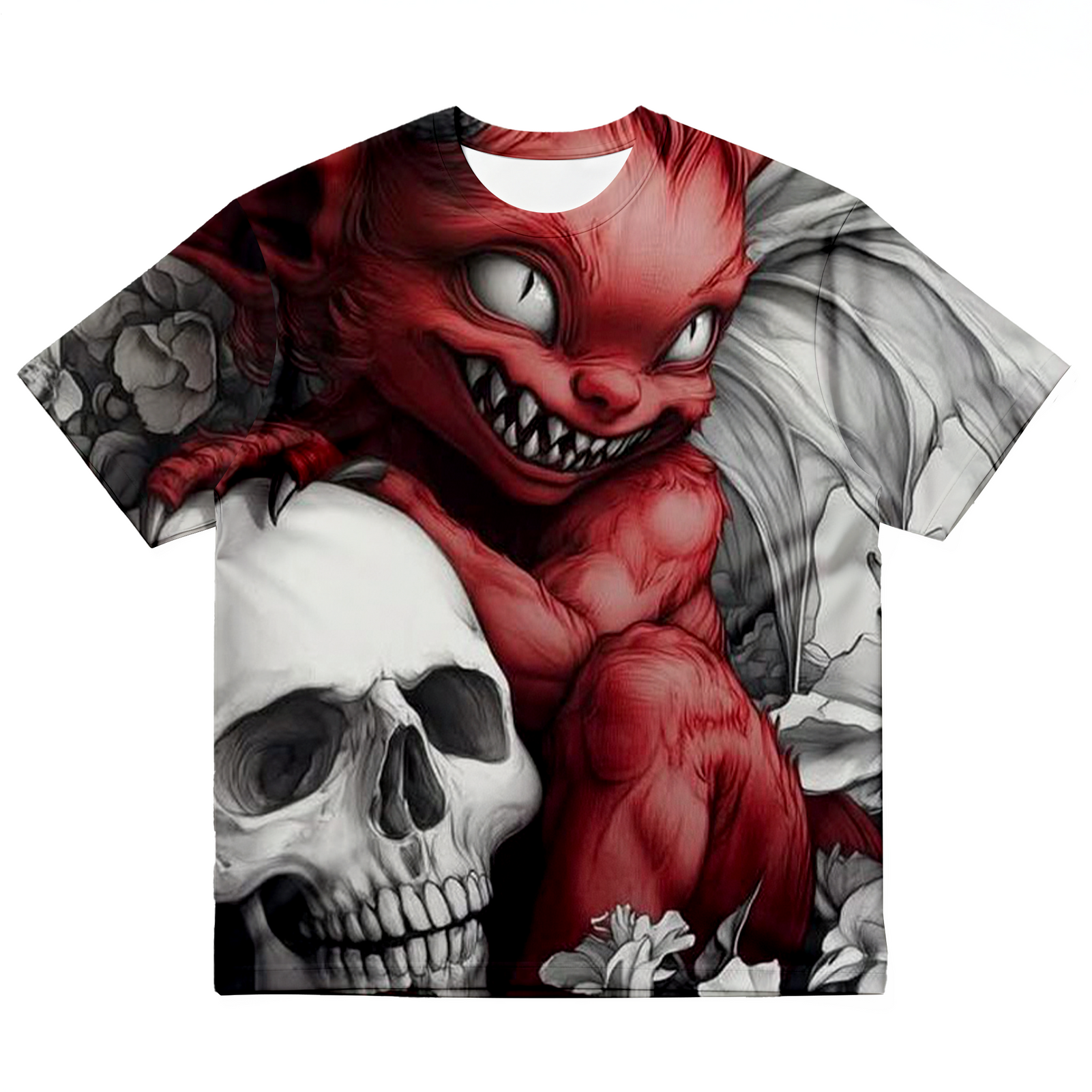 Men's Dark Demon Skull Art Plus Size Short Sleeve Round Neck T-Shirt