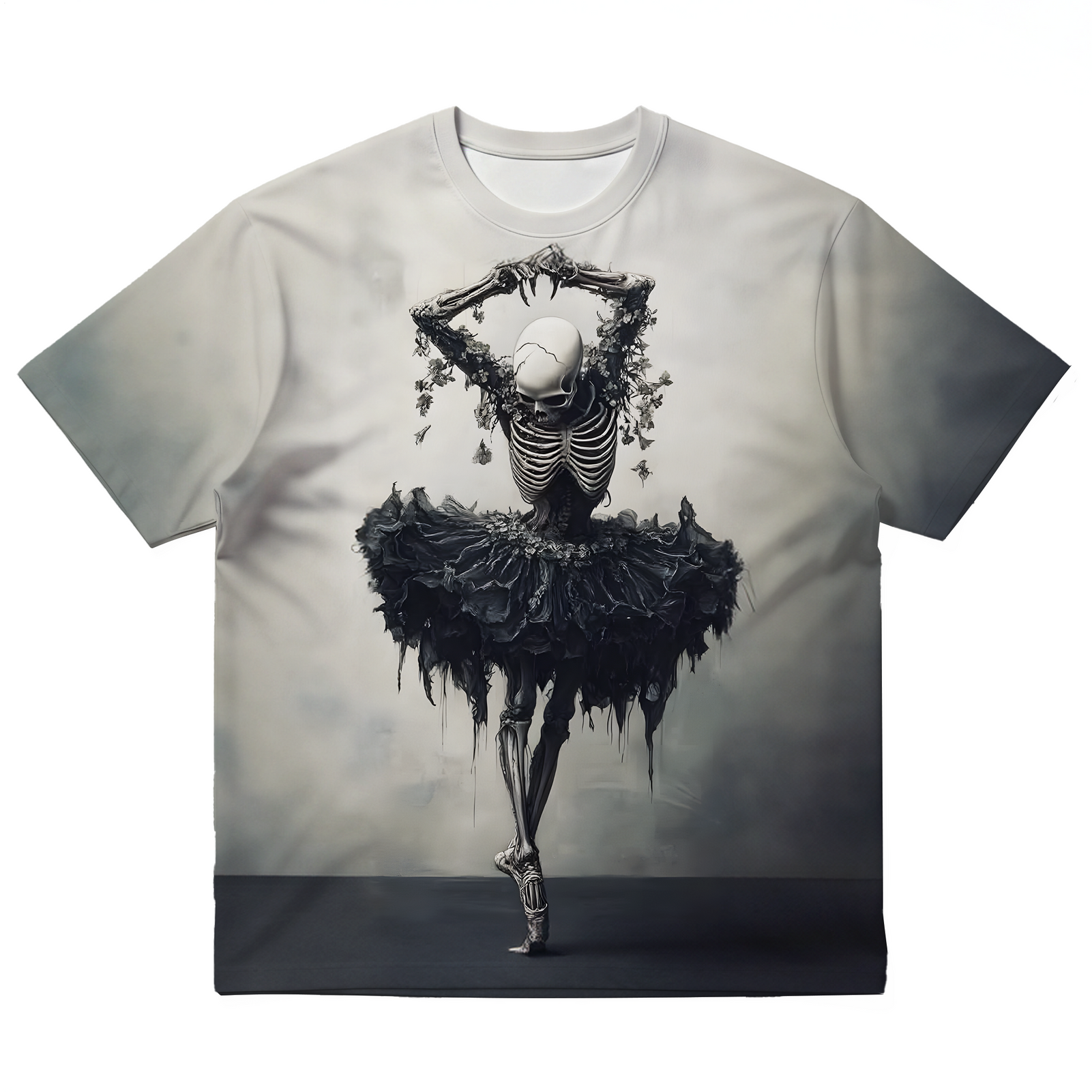 Men's Fun Dark Ballet Skull Plus Size Short Sleeve Round Neck T-Shirt
