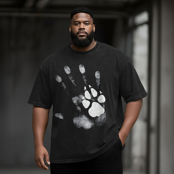 Cat and Human Abstract Art Large Size Washed Cotton Short Sleeves