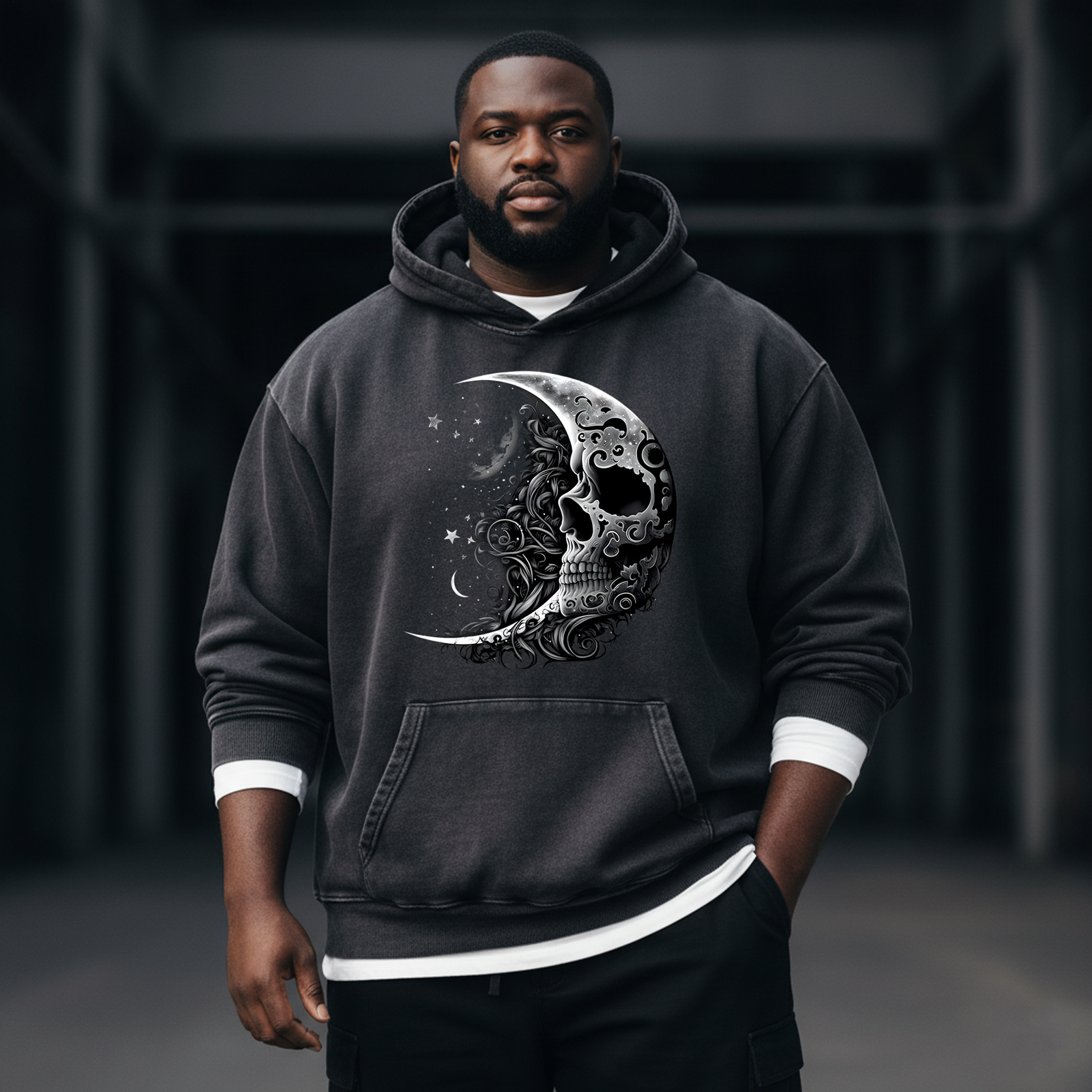 Dark Skull Art 350g Washed Hooded Sweatshirt