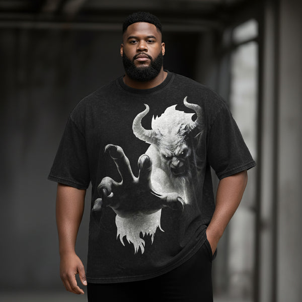 3D Devil's Hand Large Size Washed Cotton Short Sleeves