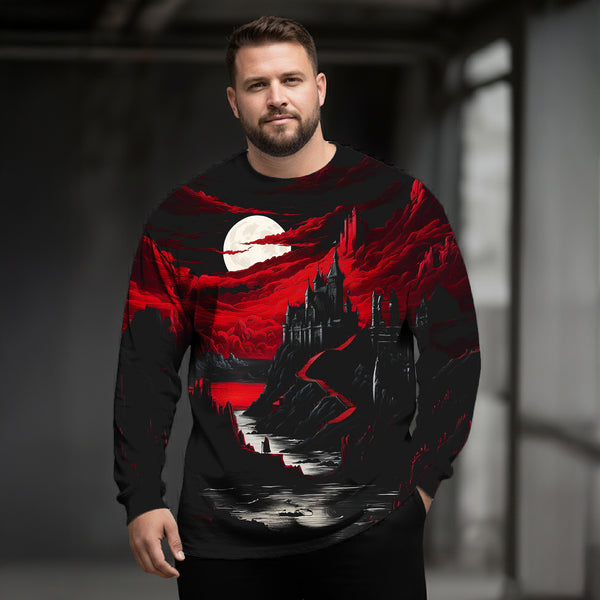 Plus Size Men's Dark Night Long Sleeve Round Neck Top