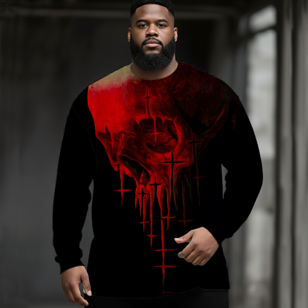 Horror Dark Skull Art Plus Size Men's Long Sleeve Round Neck Top