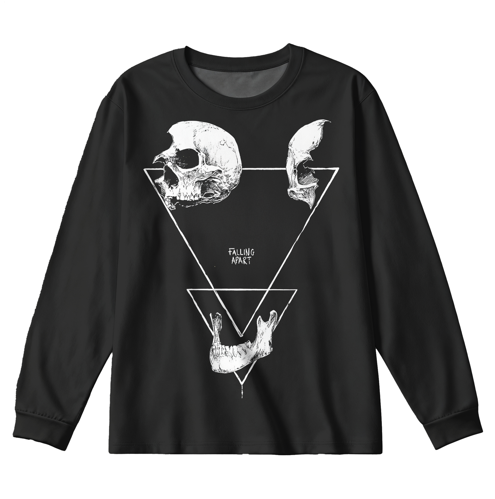 Falling Apart Dark Geometric Skull Plus Size Men's Long Sleeve Round Neck Top