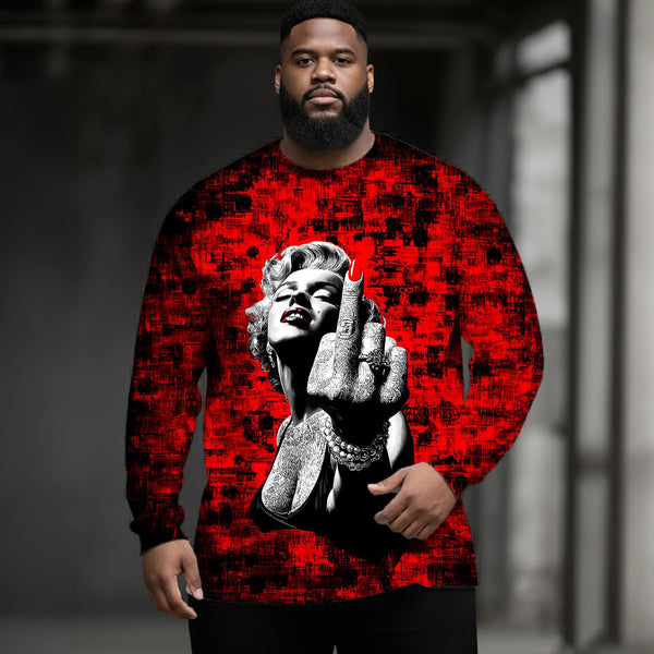 Parody of Marilyn Monroe Plus Size Men's Long Sleeve Round Neck Top