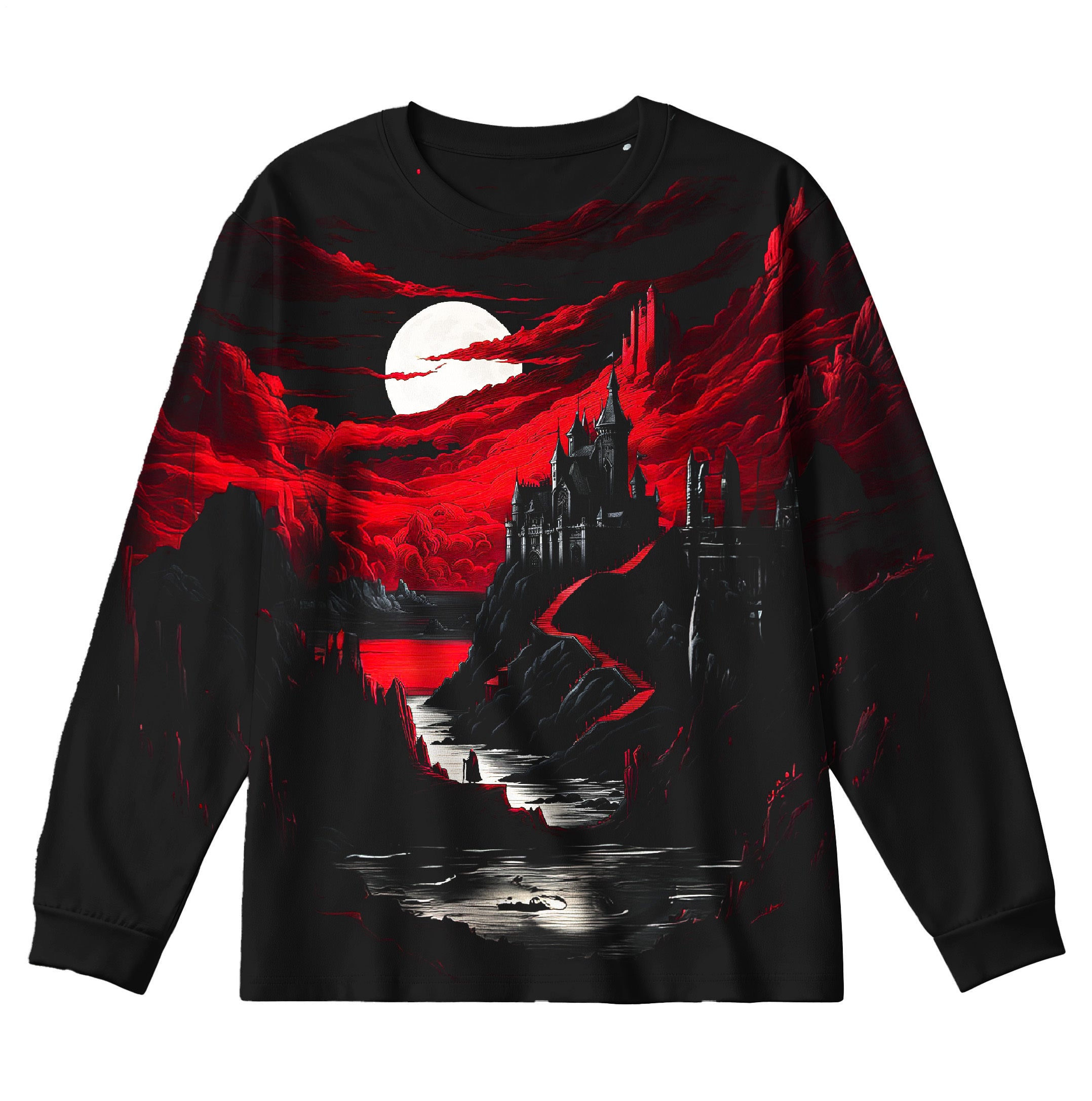Plus Size Men's Dark Night Long Sleeve Round Neck Top