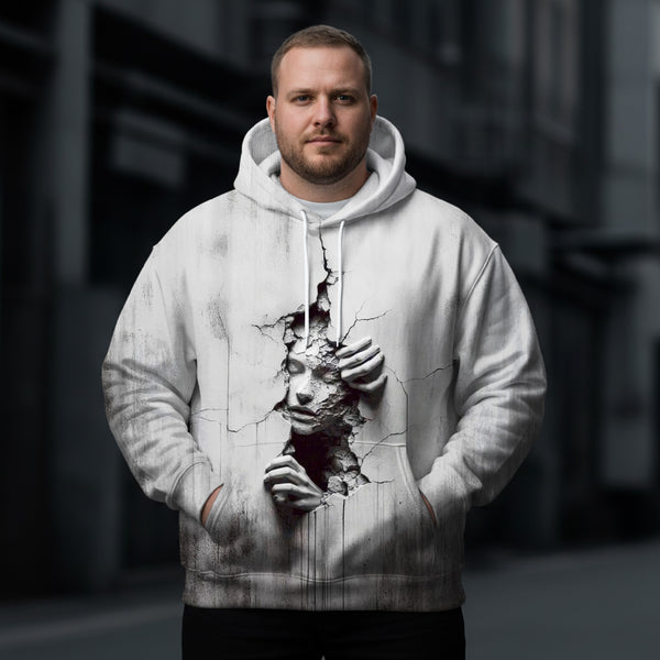 3D Broken Relief Men's Large Size Hooded Sweatshirt