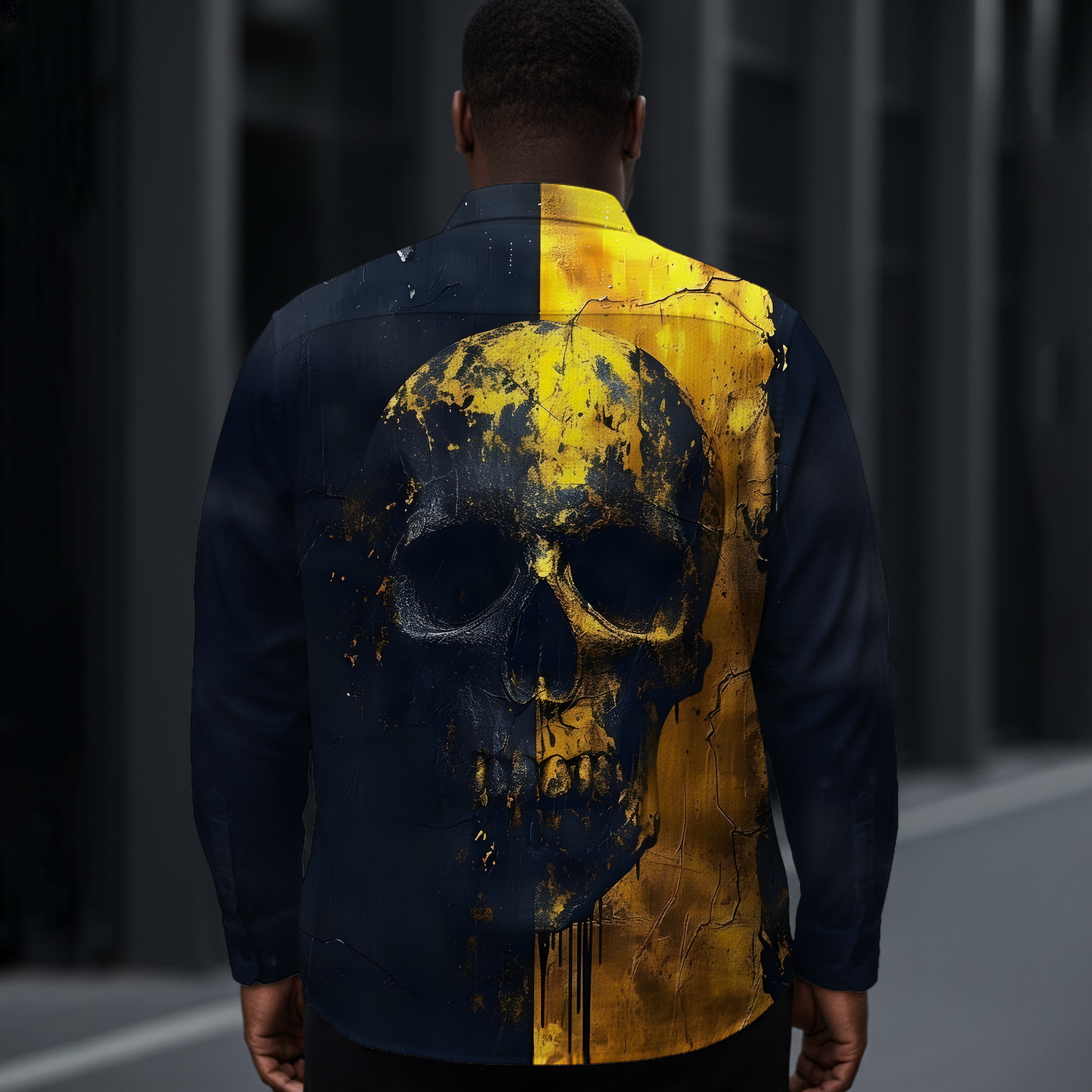 Men's Dark Gold Skull Long-Sleeve Shirt