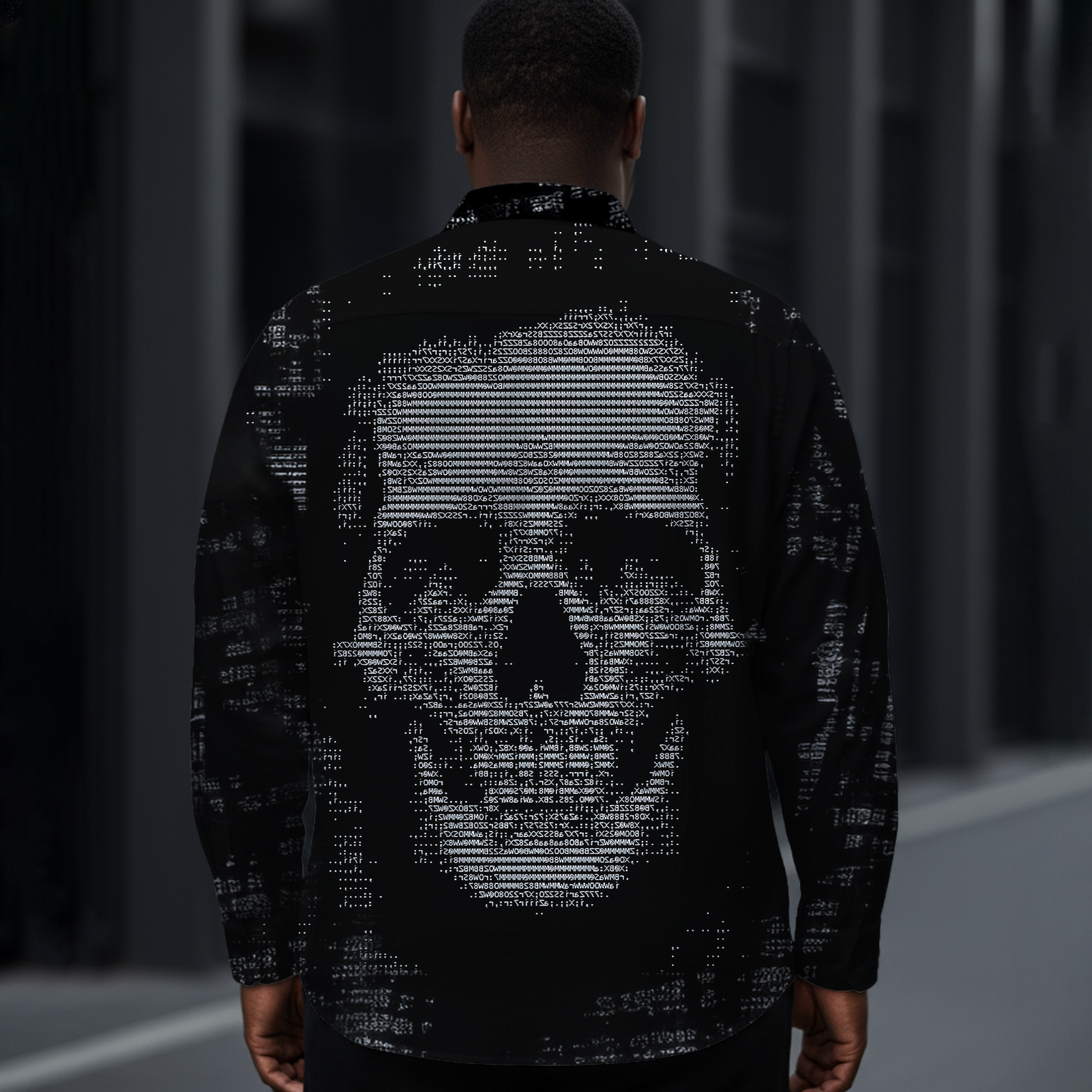 Men's Dark Digital Skull Long-Sleeve Shirt