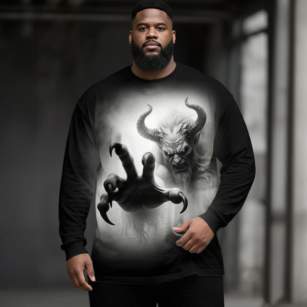 Plus Size Men's Gothic Demon Long Sleeve Round Neck Top