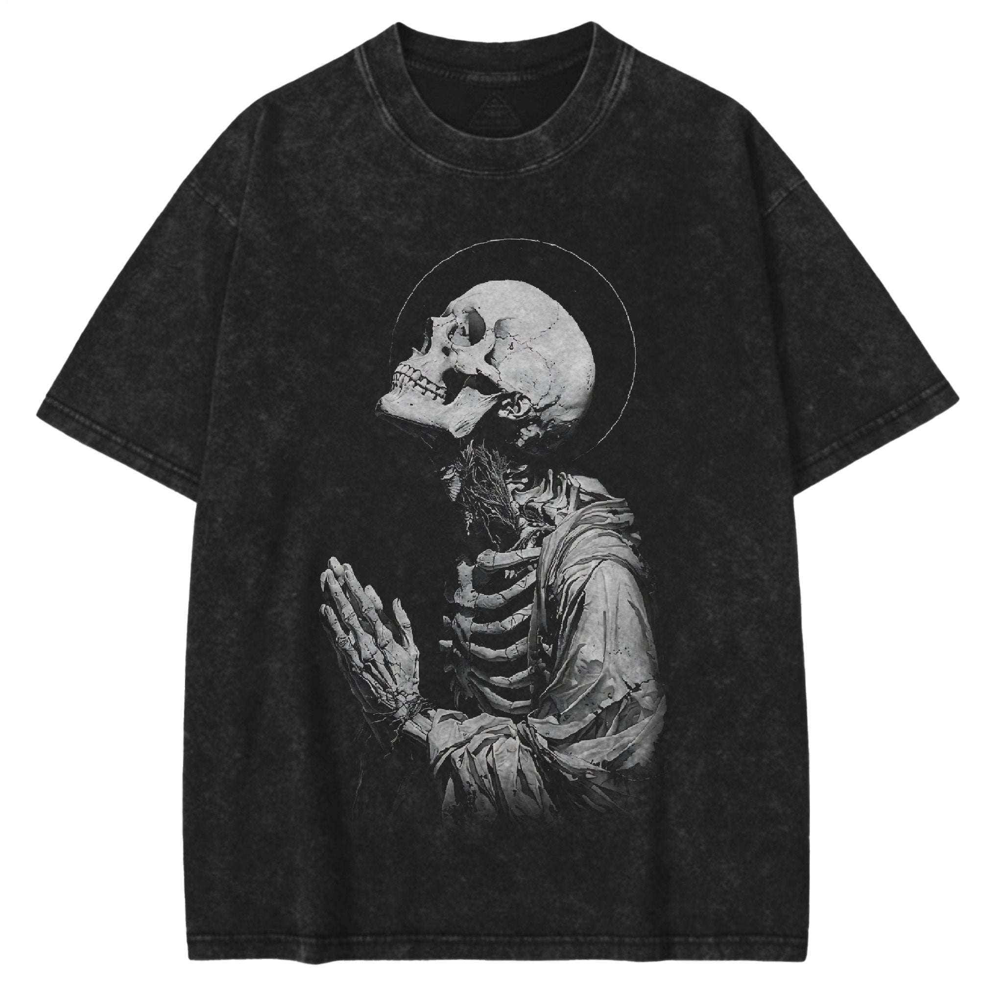 Prayer Skeleton Large Size Washed Cotton Short Sleeves