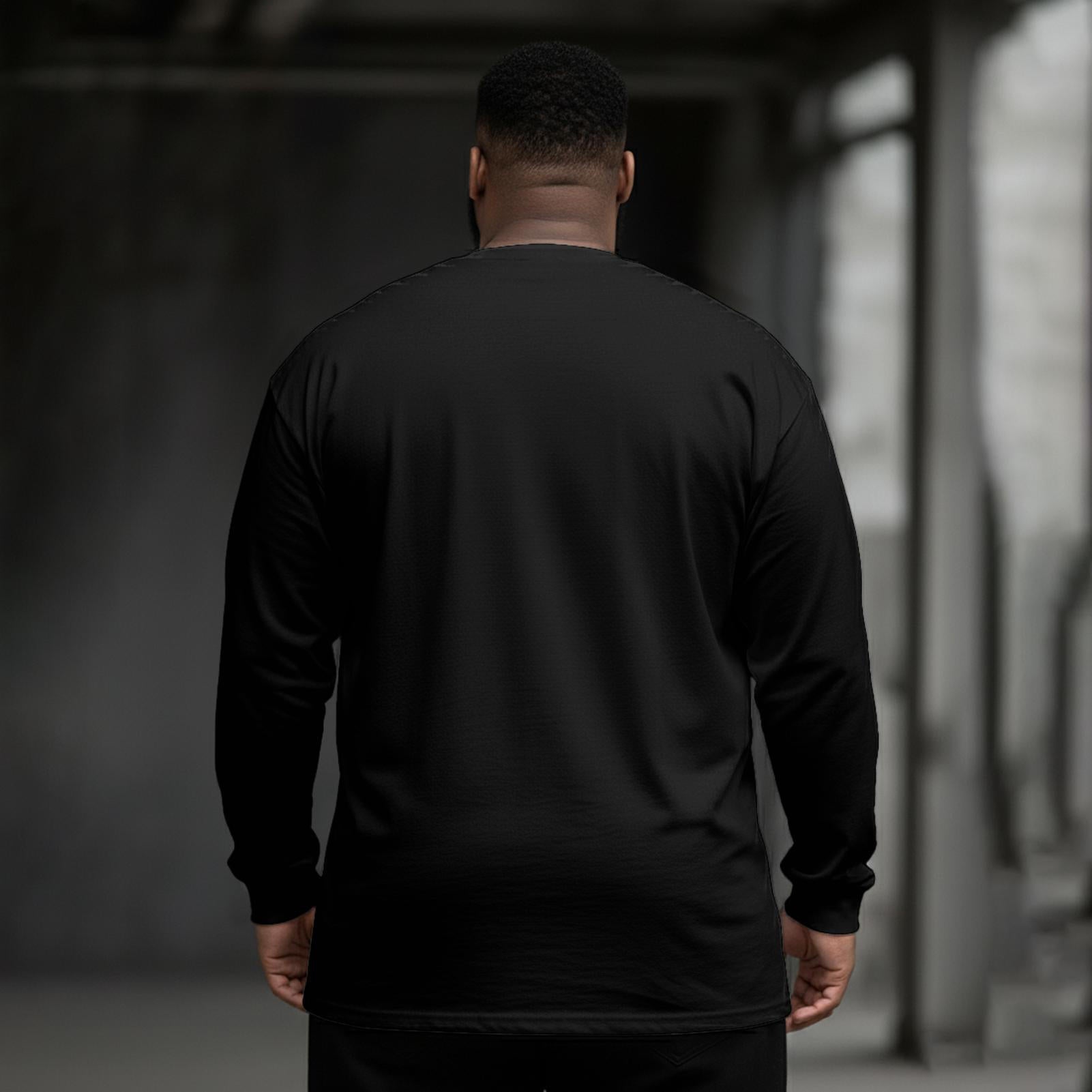 Plus Size Men's Mystery Man Long Sleeve Round Neck Top