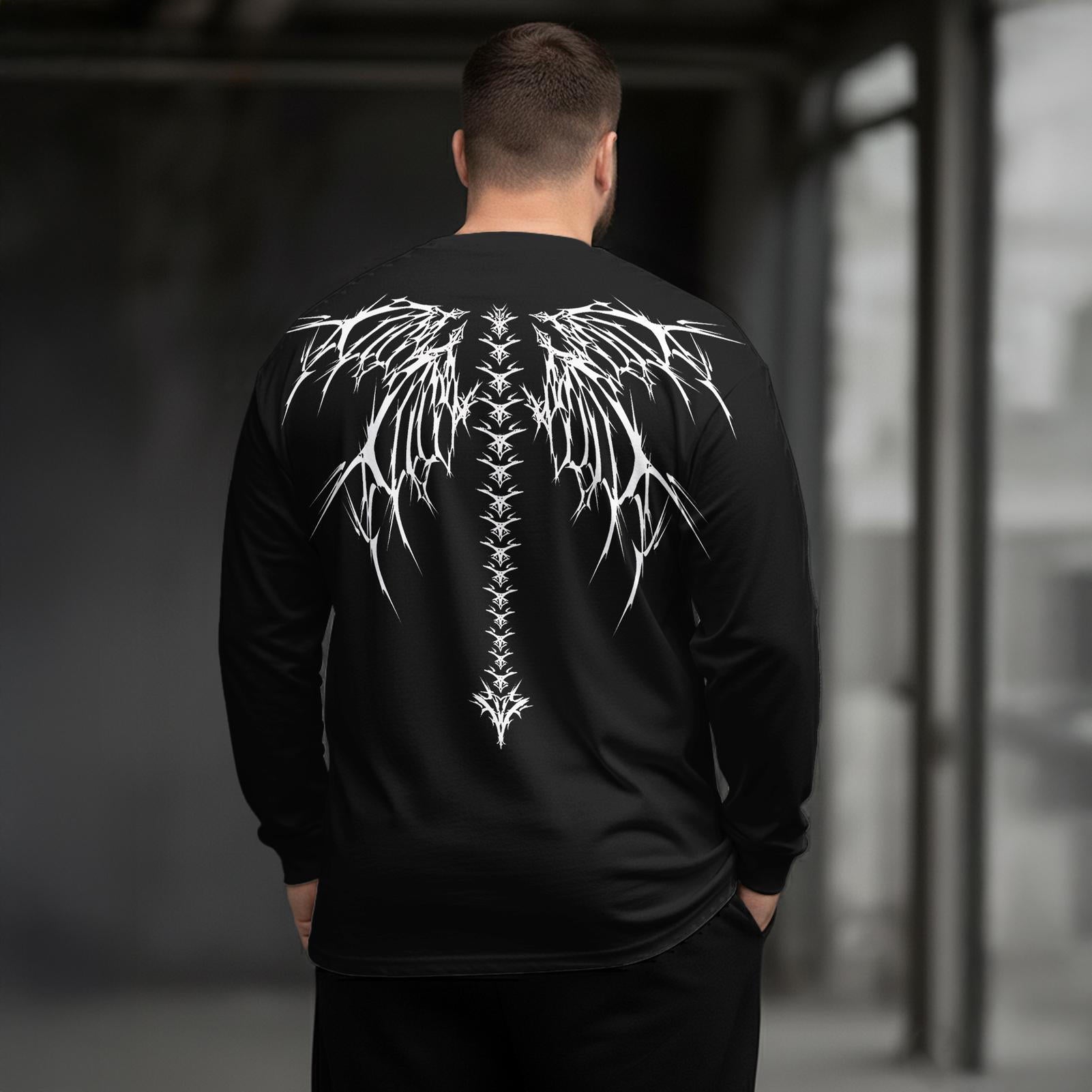 Plus Size Men's Gothic Skeleton Long Sleeve Round Neck Top