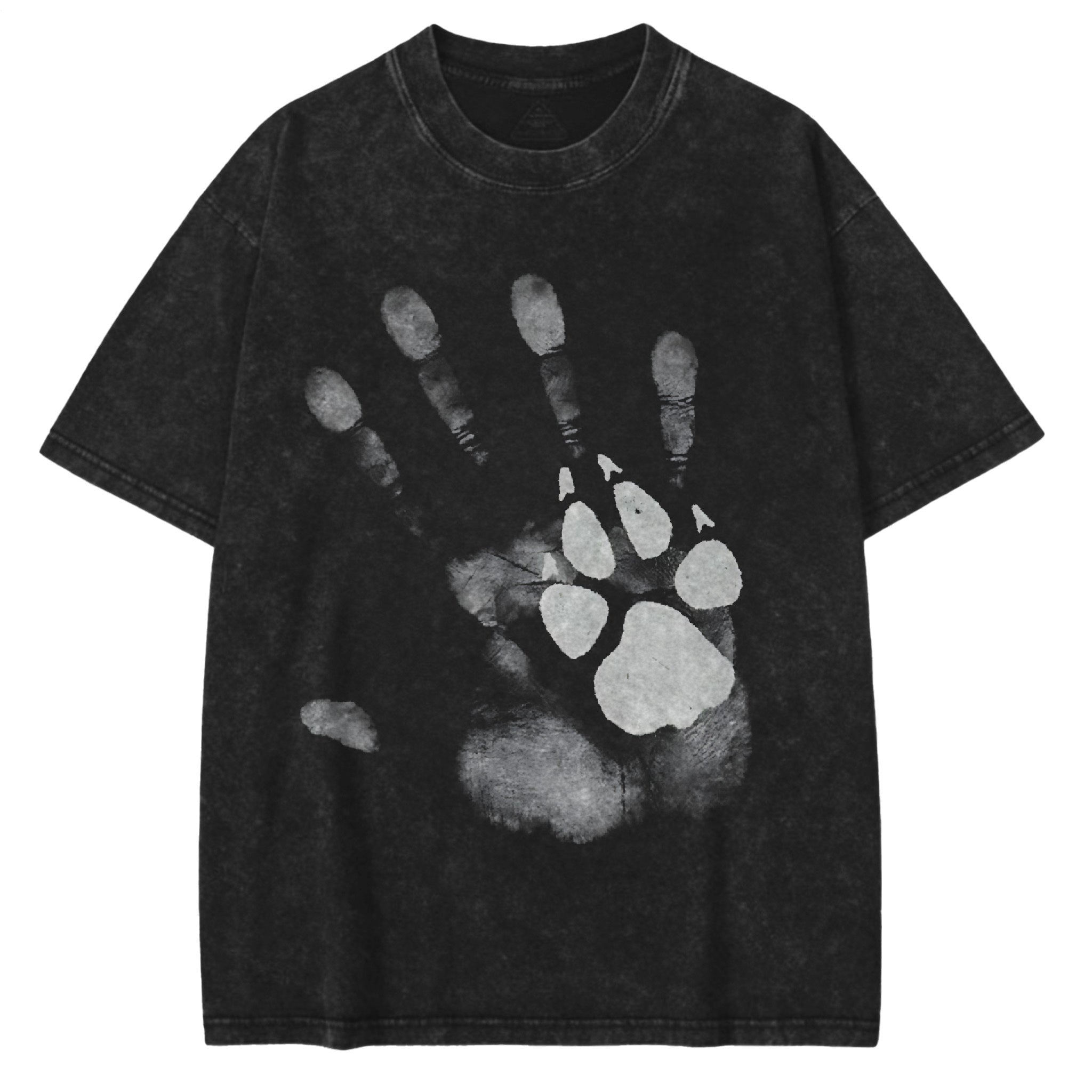 Cat and Human Abstract Art Large Size Washed Cotton Short Sleeves
