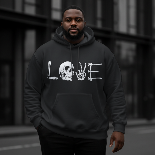 Men's Dark Skull Love Large Size Hooded Sweatshirt