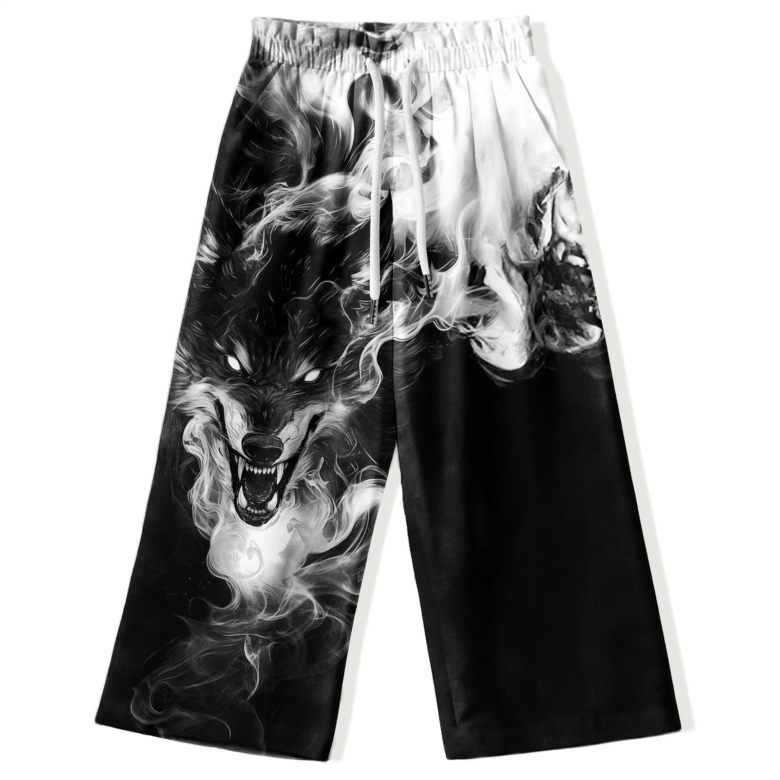 Large Size Men's Wild Gray Wolf Casual Pants