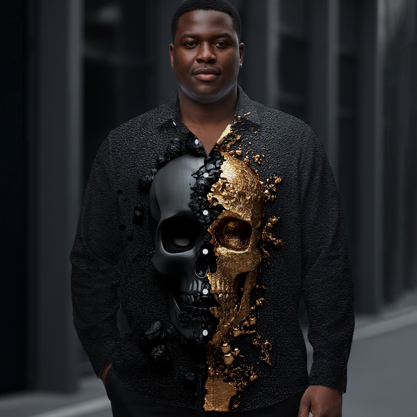 Men's Dark Relief Skull Art Long-Sleeve Shirt
