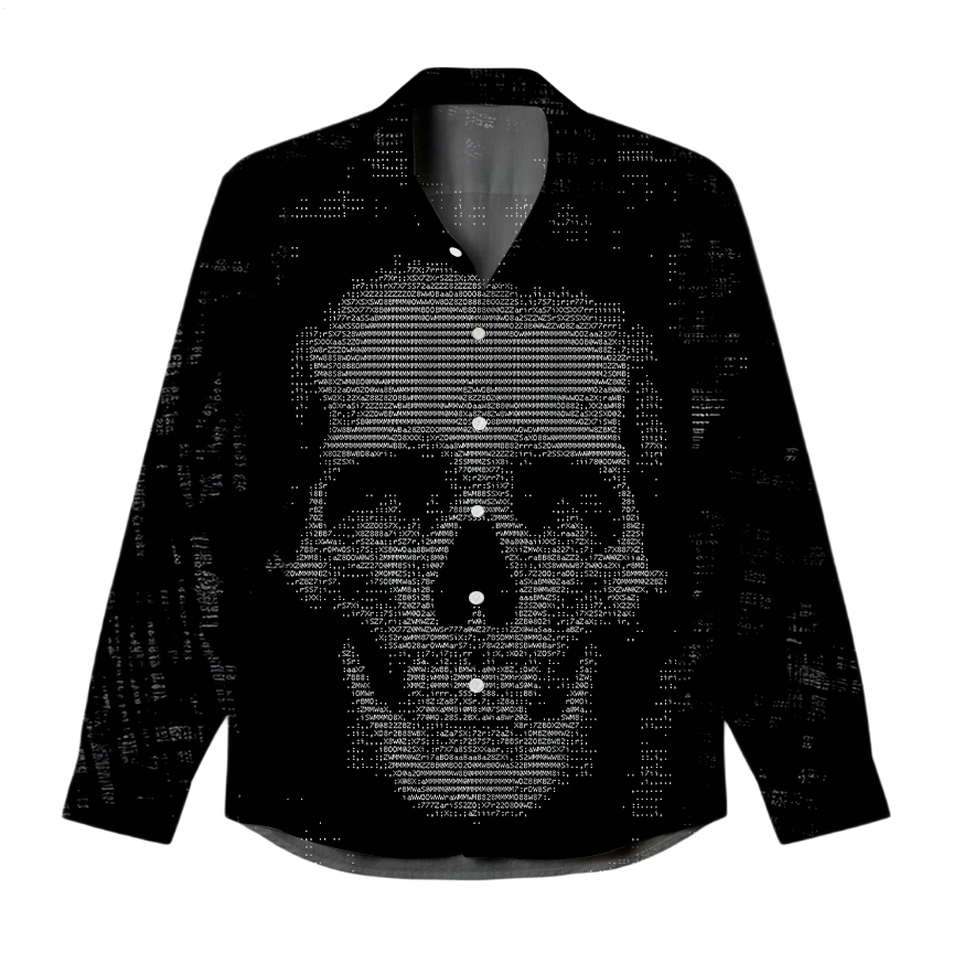 Men's Dark Digital Skull Long-Sleeve Shirt