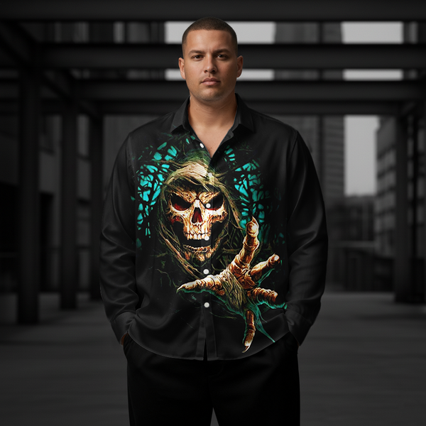 Men's Gothic Dark Skull Long-Sleeve Shirt