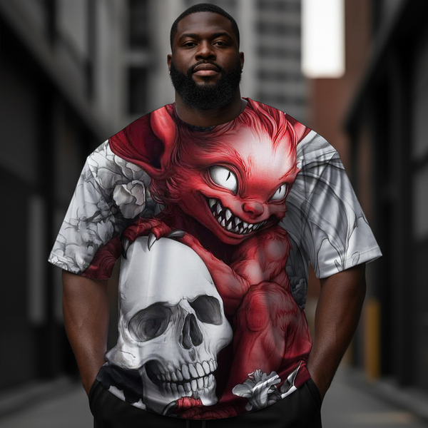 Men's Dark Demon Skull Art Plus Size Short Sleeve Round Neck T-Shirt