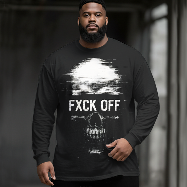 Fun Skull Fuck Off Plus Size Men's Long Sleeve Round Neck Top