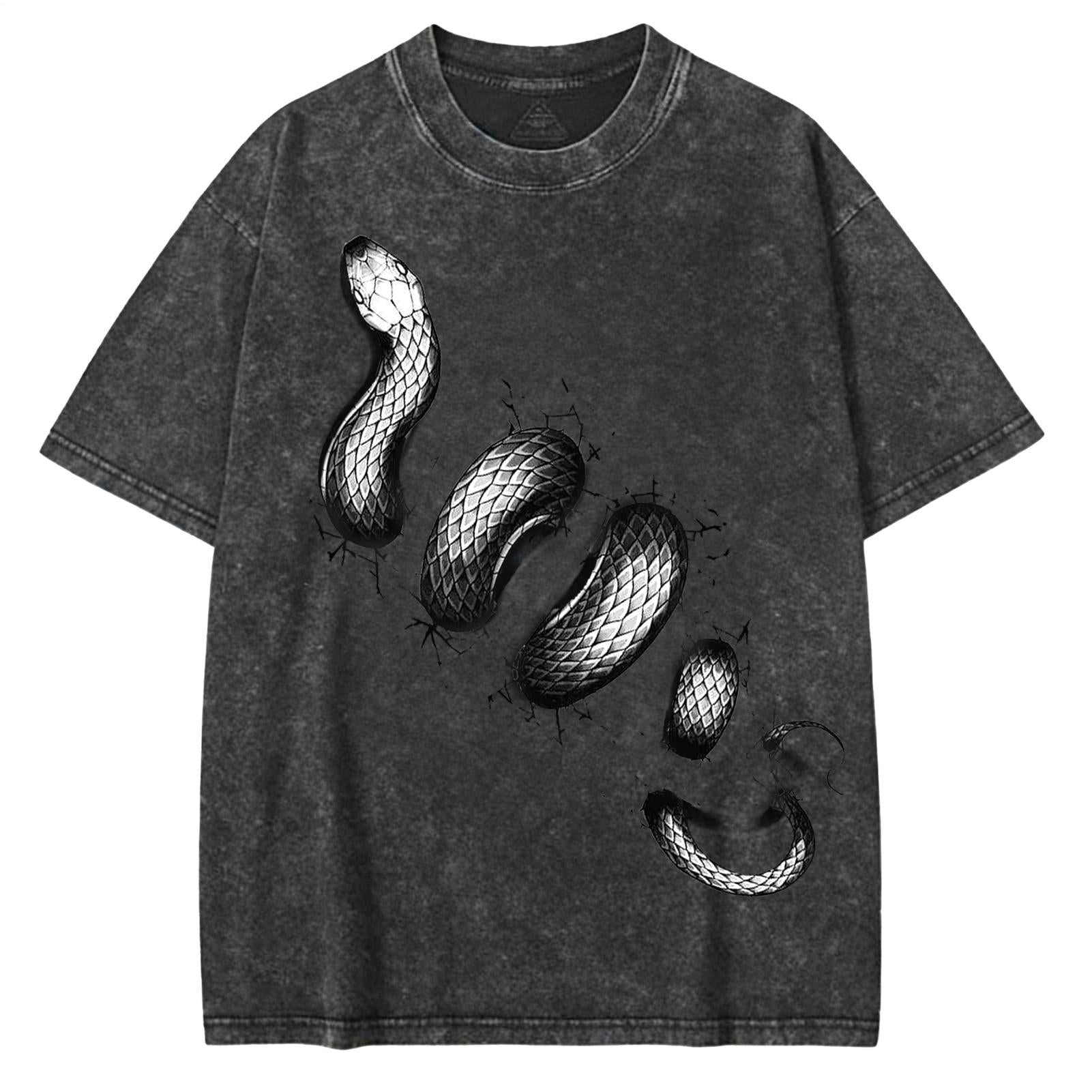 Gothic Snake Large Size Washed Cotton Short Sleeves