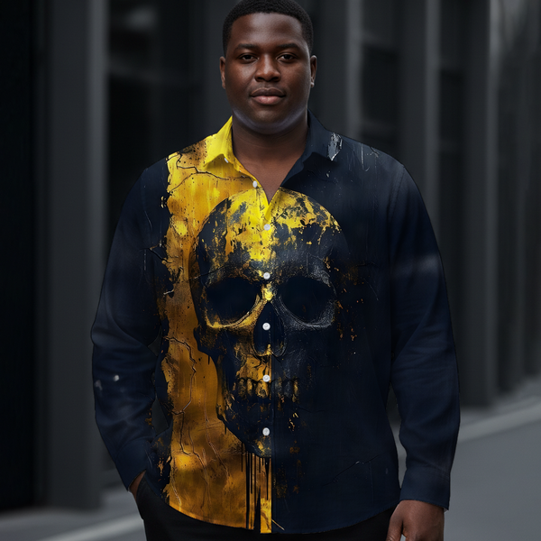 Men's Dark Gold Skull Long-Sleeve Shirt