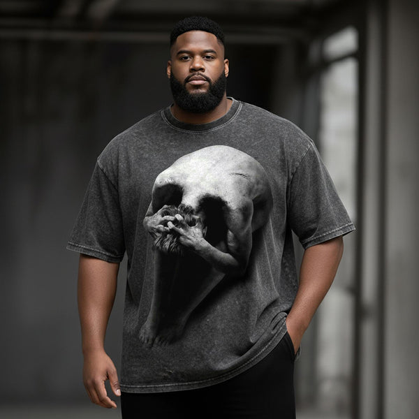 Gothic Art Skull Large Size Washed Cotton Short Sleeves