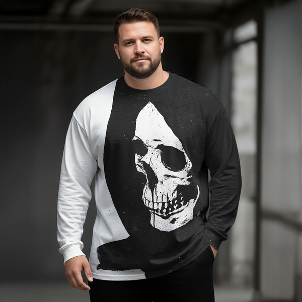 Plus Size Men's Gothic Skull Long Sleeve Round Neck Top