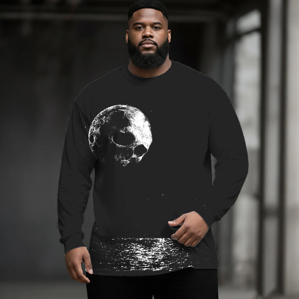 Dark Skull Plus Size Men's Long Sleeve Round Neck Top