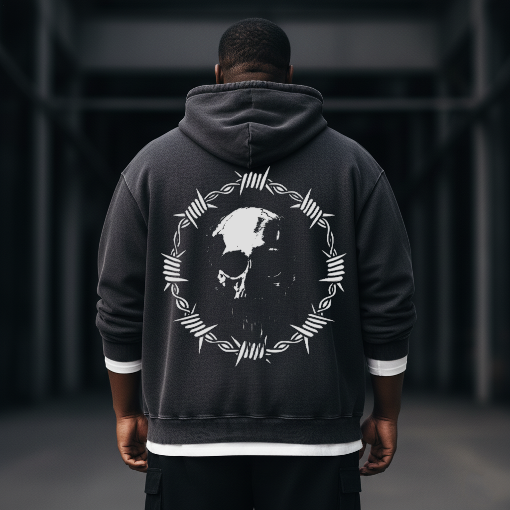 Vintage Skull Art 350g Washed Hooded Sweatshirt