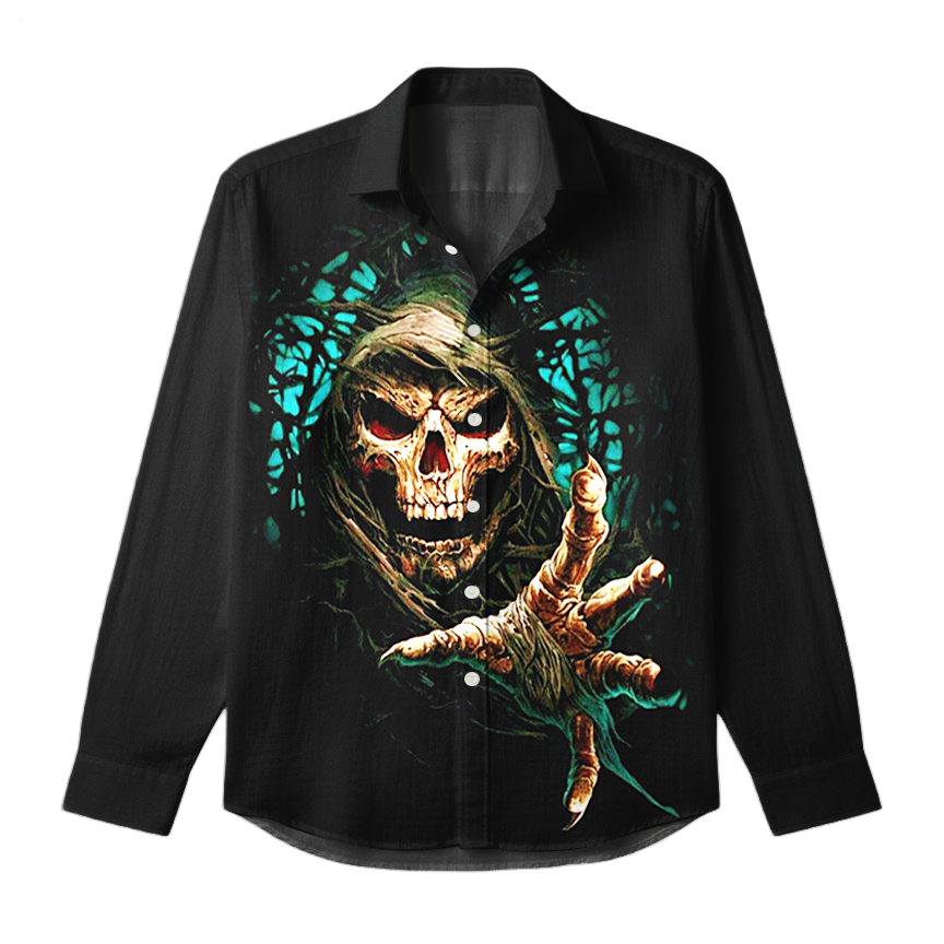 Men's Gothic Dark Skull Long-Sleeve Shirt