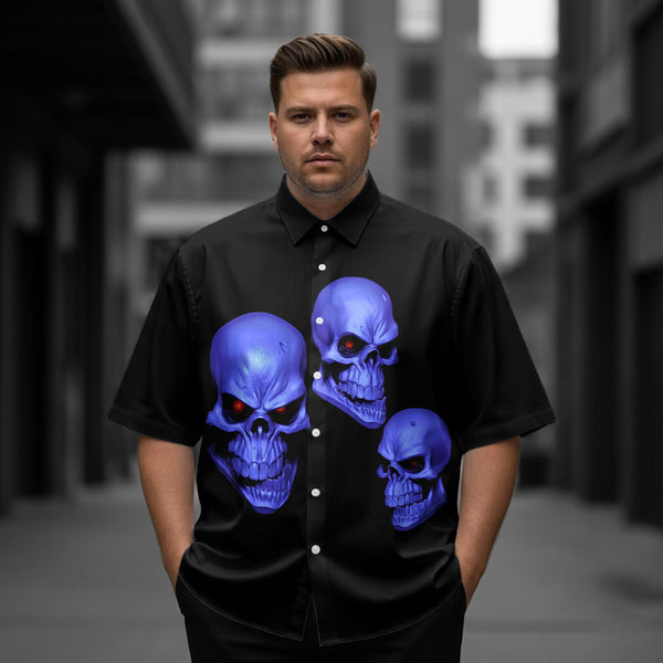 Men's Gothic Red Eye Skull Short-Sleeve Shirt