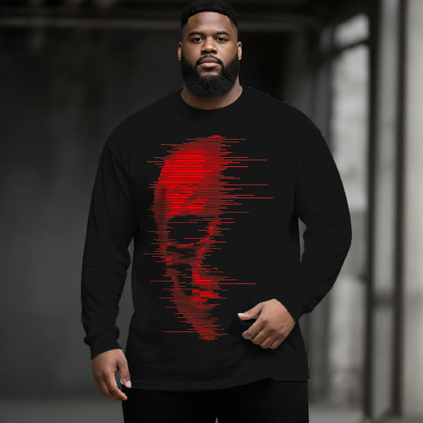 Skeleton Art with Lines Men's Long Sleeve Round Neck Top
